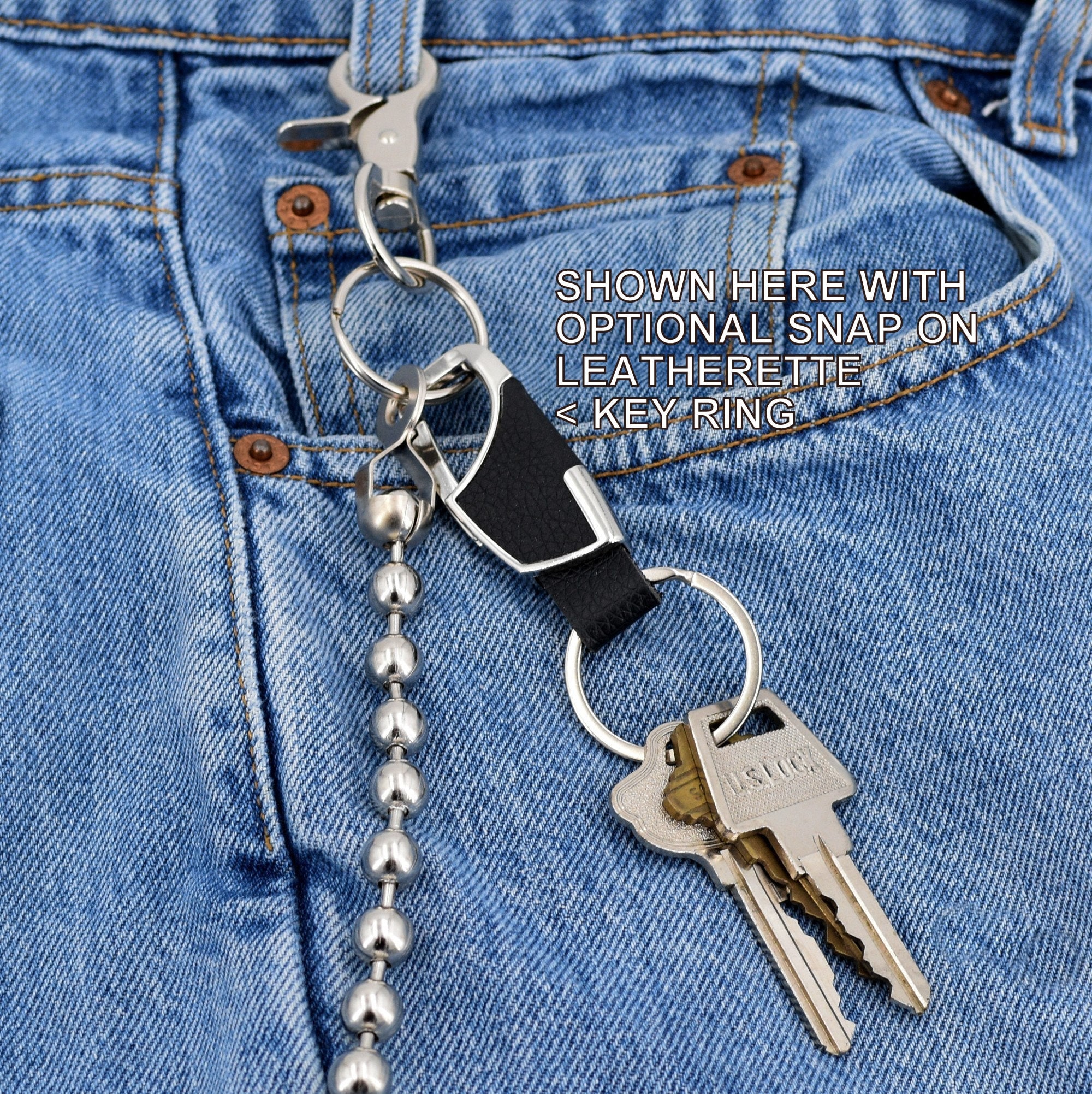 Biker Wallet Chain, Choice of 18, 24, 30, 36-inches, 9.5mm Ball