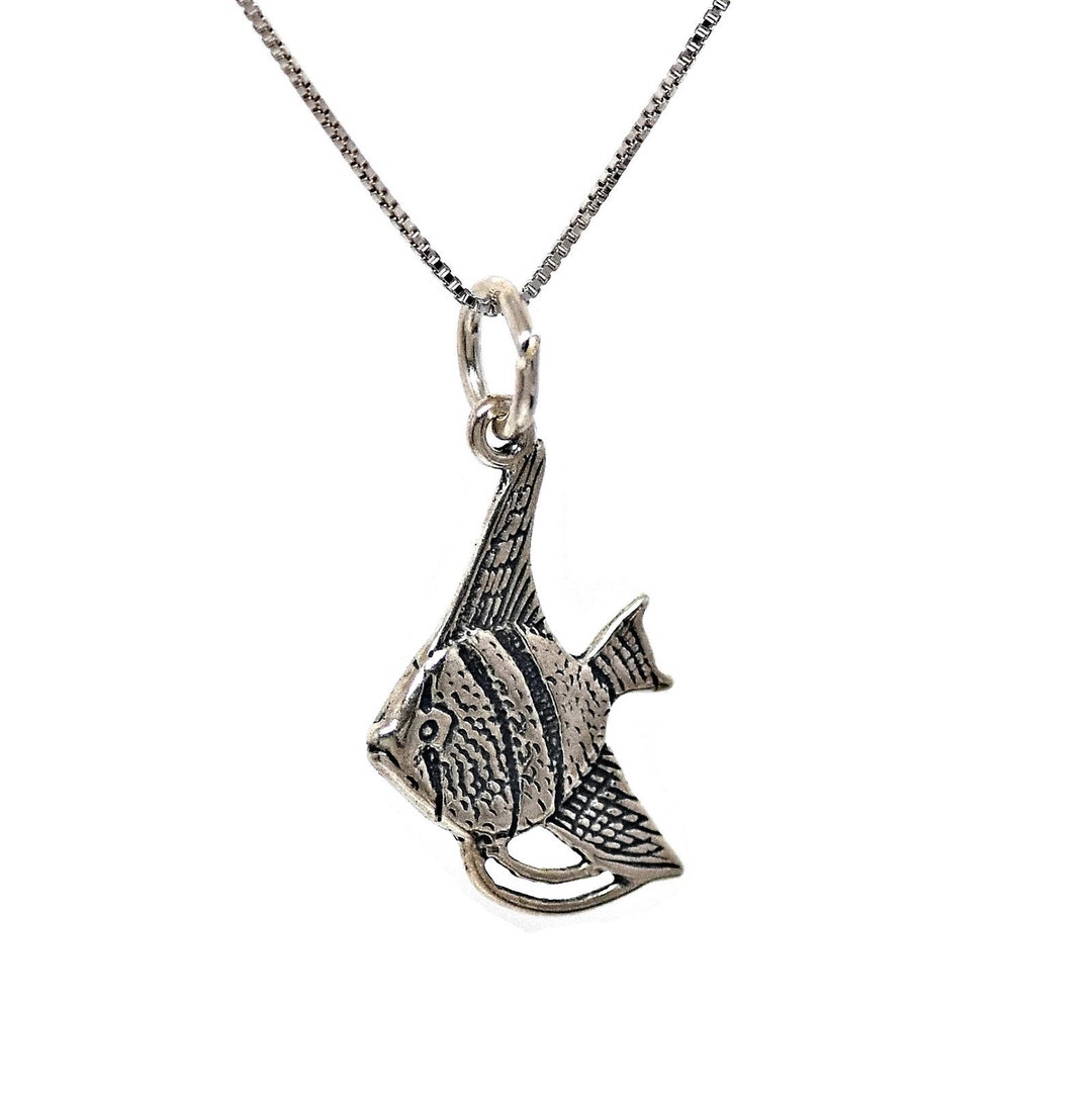 Tropical Angel Fish 925 Sterling Silver Pendant With an 18 Inch Length ...