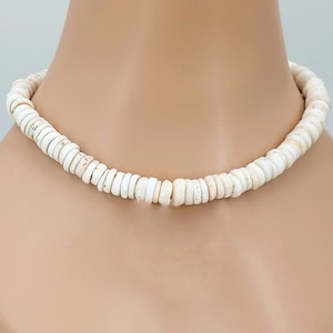 Large Puka Shell Necklace Chunky 11-12mm Real Sea Tumbled Round Hawaiian Natural Shell Beach Vintage, Surfer Necklace, SUP 18 Inches PSN-2