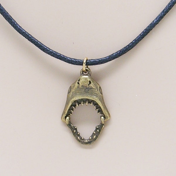 Shark Head with Moveable Jaw Pendant on Adjustable Cord Necklace Youth to Adult Surfer SUP Beach Jewelry 9001-83