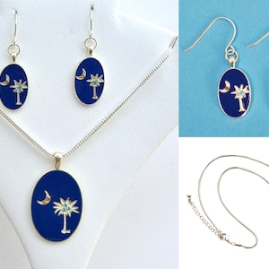 Jewelry Set Necklace Earrings Palmetto Moon Adjustable Silver Necklace Dangle Ear Wires South Carolina 1304-1504