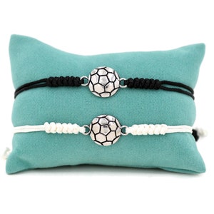 Soccer Ball Bracelet Adjustable Braided Cord String 5 to 9 Inches Choice of Black or White 6011