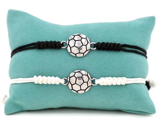 Soccer Ball Bracelet Adjustable Braided Cord 5 to 9 Inches 6011