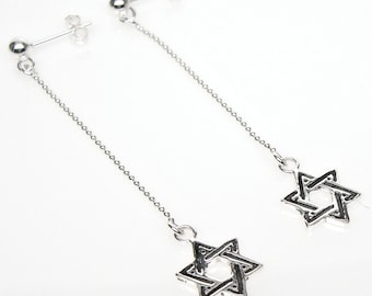 Star of David  Sterling Silver Earrings Jewish Judaism Religious Faith Dangle Pierced Ear Studs 3607