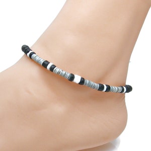 Anklet or Bracelet Black Coconut, Heishi and Puka Shell Beads Hawaiian Surfer SUP 5209 6267 5209 9" Anklet