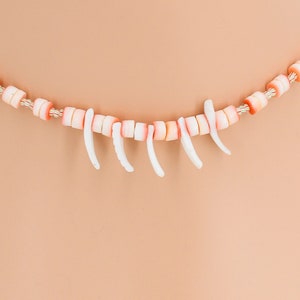 Choker Necklace Pink Sea Shell Beads and White Shell Pieces 13-15.75 Inches Adjustable 6500X