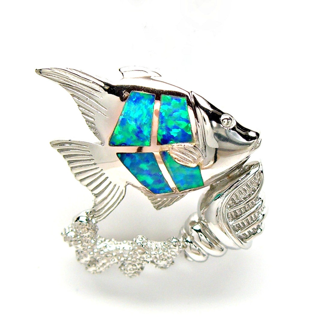 Sterling Silver Angel Fish Pendant: Paua Shell Inlay Sea Life Necklace ...