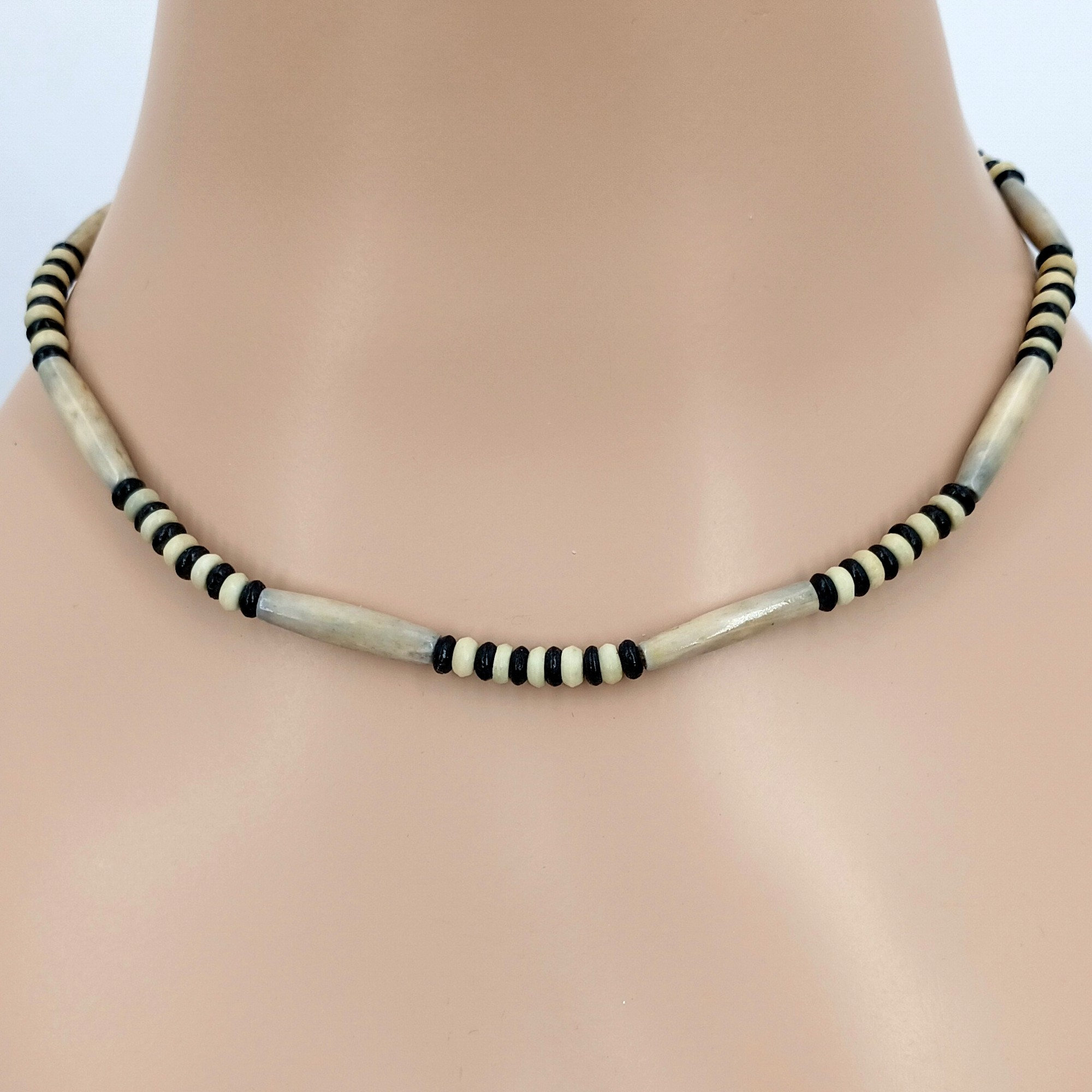 Bone Beads Necklace 18 to 20.5 Inches With Extender Chain, Black