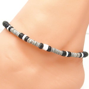 Anklet or Bracelet Black Coconut, Heishi and Puka Shell Beads Hawaiian Surfer SUP 5209 6267 image 3