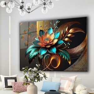 Flower Glass Wall Art, Flower Glass Wall Decor, Tempered Glass Wall Decor Flower, Extra Large Glass Wall Decor, Luxury Floral Glass Wall Art