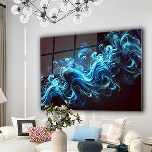 Blue Abstract Glass Wall Art, Abstract Glass Wall Decor, Tempered Glass Wall Decor Abstract, Luxury Glass Wall Decor, Glass Wall Art Hanging