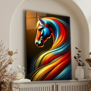 Horse Glass Wall Art, Horse Glass Wall Decor, Tempered Glass Wall Decor, Extra Large Glass Wall Art, Colorful Horse Glass Wall Art Hanging