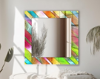 Stained Glass Effect Wall Mirror: Abstract Stripes, Tempered Glass