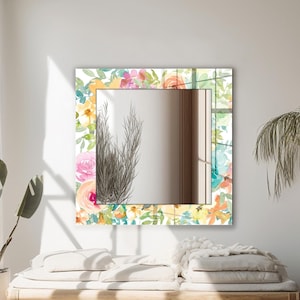 Mirror for Bathroom, Living Room mirror, Bedroom Wall Mirror, Round Mirror Decor, Mirror Wall decor, Glass Mirror Decor, Floral Wall Mirror