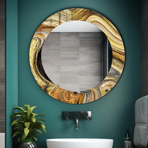 Yellow Colored Luxury Abstract Theme Wall Mirror Decor for Living Room, Bedroom, Bathroom, Hallway - Mirror Decor with Various Shape Options