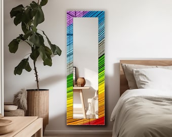 Colorful Abstract Tempered Glass Full Length Wall Mirror: Modern Bedroom Wall Decor