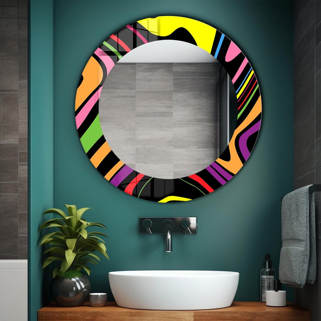 Abstract Colorful Tempered Glass Mirror: Modern Wall Decor - Etsy