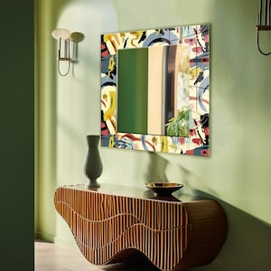 Unique Tempered Glass Mirror Wall Decor - Perfect for Bathrooms, Entryways & Bedrooms - Bohemian Decorative Mirrors - Multicolor Wall Mirror