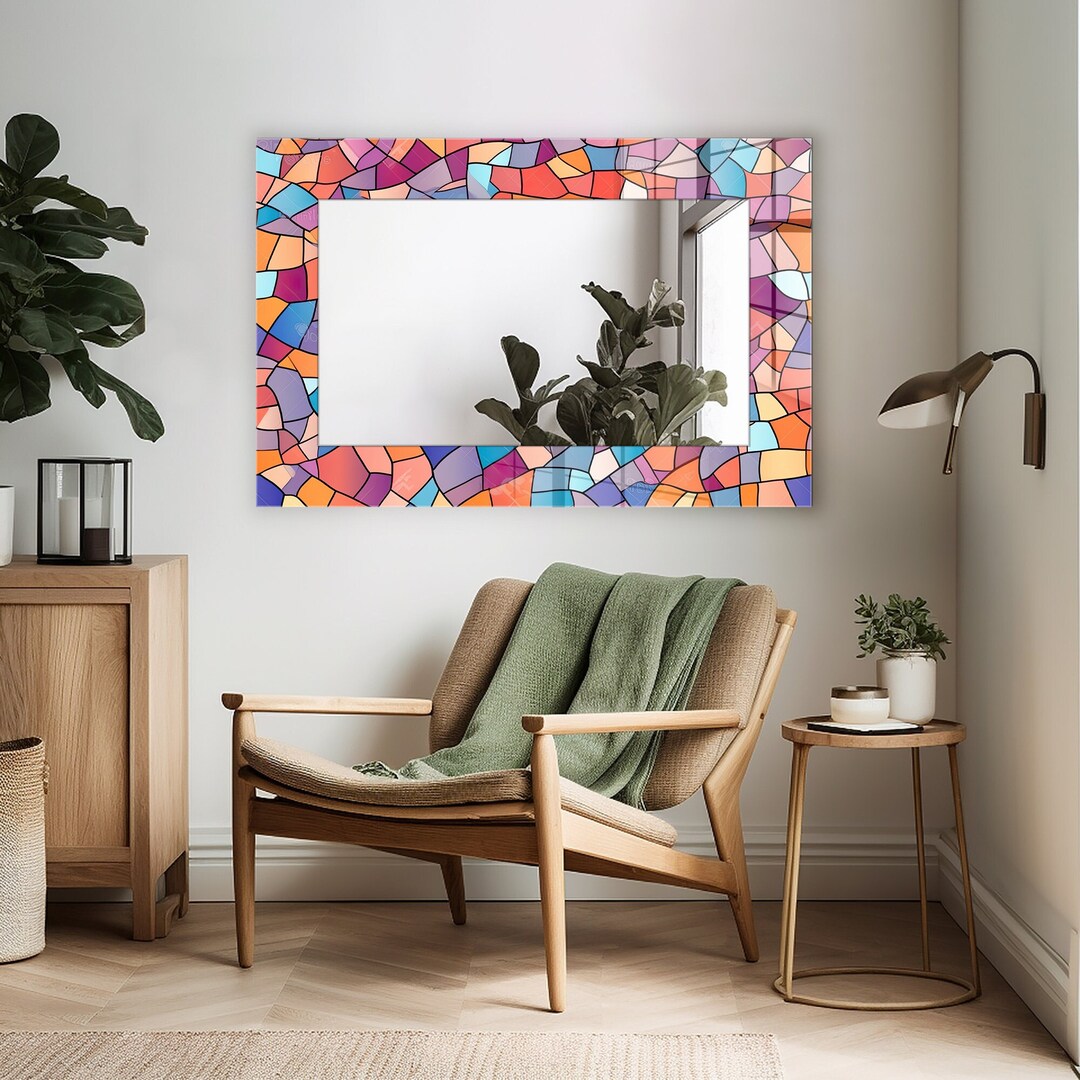 A closer look at Textured Glass Wall Mirror With Mosaic Artwork