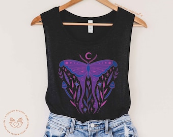 Subtle Bi, Subtle Bisexual, Bi Pride Tank, Sapphic Tank, Sapphic Shirt, WLW, Moth Tank, Butterfly Tank, Witchy Tank