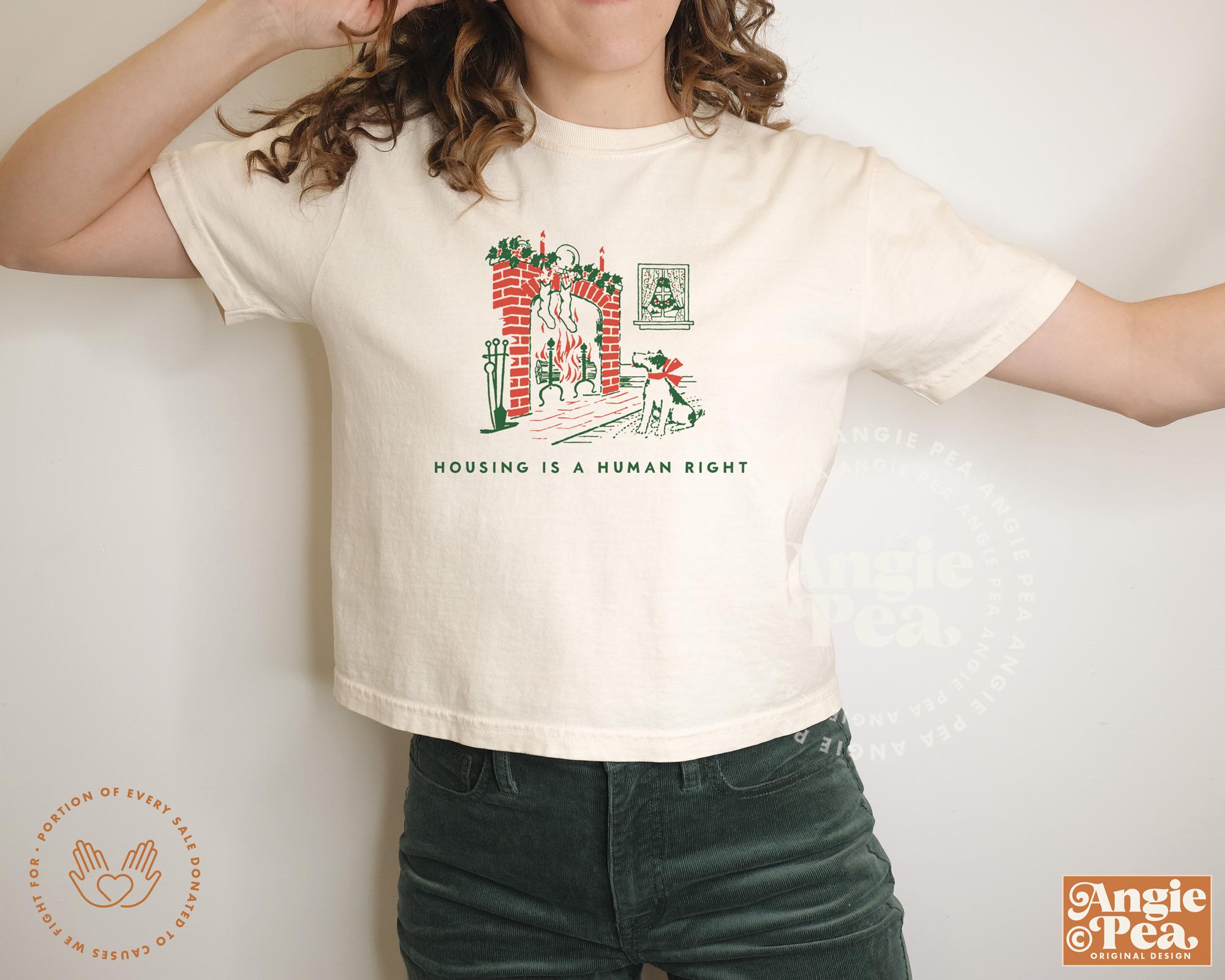 Housing is a Human Right, Social Justice Christmas, Comfort Colors Boxy Tee, Long Sleeve, up to 4XL
