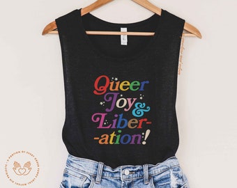 Queer Liberation Joy, Queer pride, fruity tank, subtle pride, sapphic tank, bisexual pride, WLW, subtle, lesbian, bi, sapphic pride
