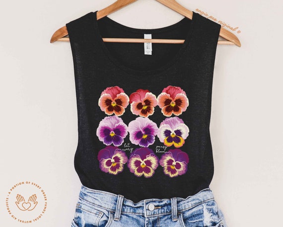 subtle lesbian pride, sapphic tank, WLW, subtle, lesbian pride, lesbian pride, sapphic pride, wild flowers, love it when women, pansies