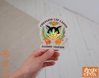 Childless Cat Ladies sticker, Cat Sticker | Holographic Car Cat Sticker, dishwasher safe | weather and waterproof laptop or car sticker