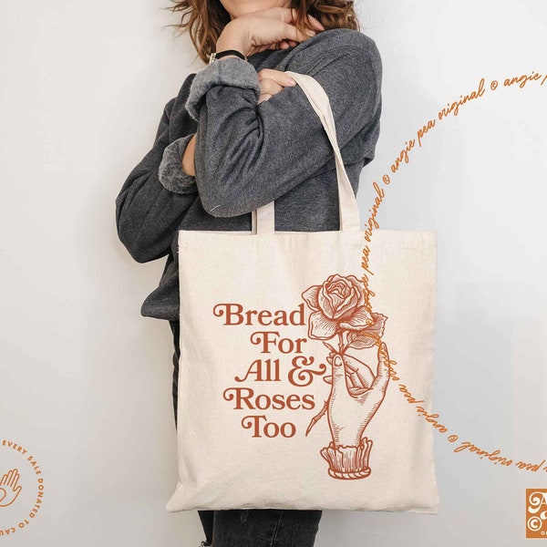 Leftist Tote, Bread for all and Roses too, Library Tote, Library Tote Bag, Leftist Gift, Feminist Tote, Librarian Gift