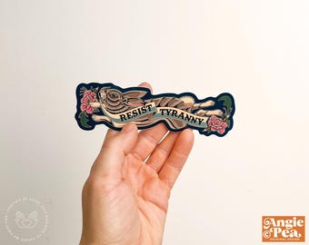 Resist Sticker, Resist Tyranny Rabbit Hare Vinyl Sticker | Dishwasher Safe | Waterproof and Weatherproof