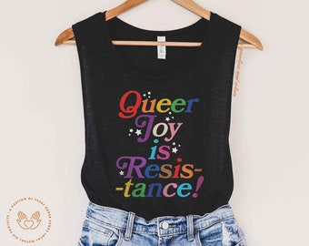 Queer Joy is Resistance, Queer pride, fruity tank, subtle pride, sapphic tank, bisexual pride, WLW, subtle, lesbian, bi, sapphic pride