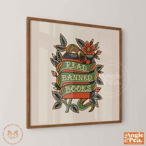 Reading Print, Read Banned Books Poster, Library Print