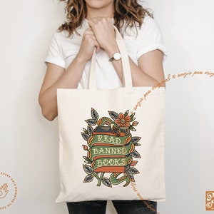 Read Banned Books, Banned Books Tote, Large Tote, With The Banned, Library Tote, Librarian Gift, Free People Read Freely, Large Library Tote afbeelding 1