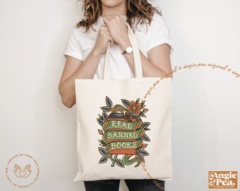 Read Banned Books, Banned Books Tote, Large Tote, With The Banned, Library Tote, Librarian Gift, Free People Read Freely, Large Library Tote