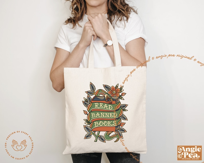 Read Banned Books, Banned Books Tote, Large Tote, With The Banned, Library Tote, Librarian Gift, Free People Read Freely, Large Library Tote afbeelding 1