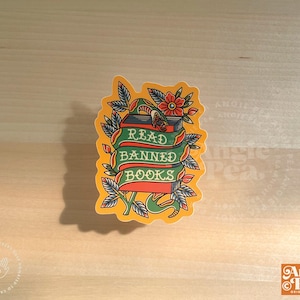 Read Banned Books Library Vinyl Sticker | Dishwasher Safe | Waterproof and Weatherproof