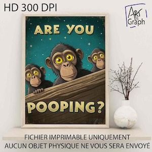 Funny Monkey Digital Poster - Downloadable Humorous Illustration for Bathroom Decoration