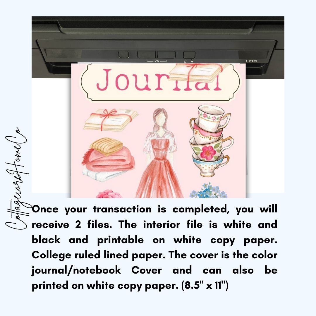 Cottage Style Notebook Printable Journal College Rule Lines 120 Pages ...