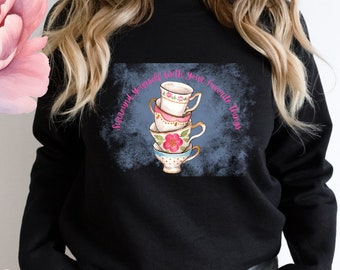 Boho-Damen-Sweatshirt, Geschenk für Sie, Teetasse im Shabby- und Boho-Cottage-Stil für Frauen