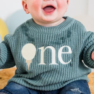 Hole In One First Birthday Sweater - Personalized Chunky Knit Golf Milestone Party Outfit