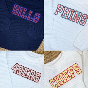 Baby/Toddler Custom Sports Teams Sweaters - Kids Custom Embroidered Varsity Style Sweater - College Football/NFL Personalized Sweater