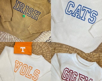 Baby/Toddler Customized Sports Teams Sweaters - Kids Custom Embroidered Varsity Style Sweater - College Football/NFL Personalized Sweater
