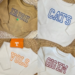 Baby/Toddler Customized Sports Teams Sweaters - Kids Custom Embroidered Varsity Style Sweater - College Football/NFL Personalized Sweater