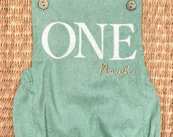 Boys Birthday Romper – Birthday Outfit With Name - Boys Cake Smash Overalls