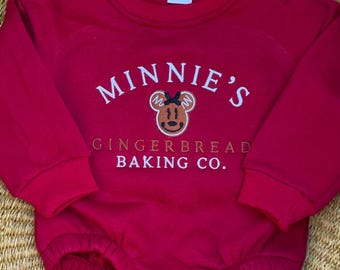 Christmas Mouse Embroidered Romper - Minnie’s Gingerbread Bakery Outfit