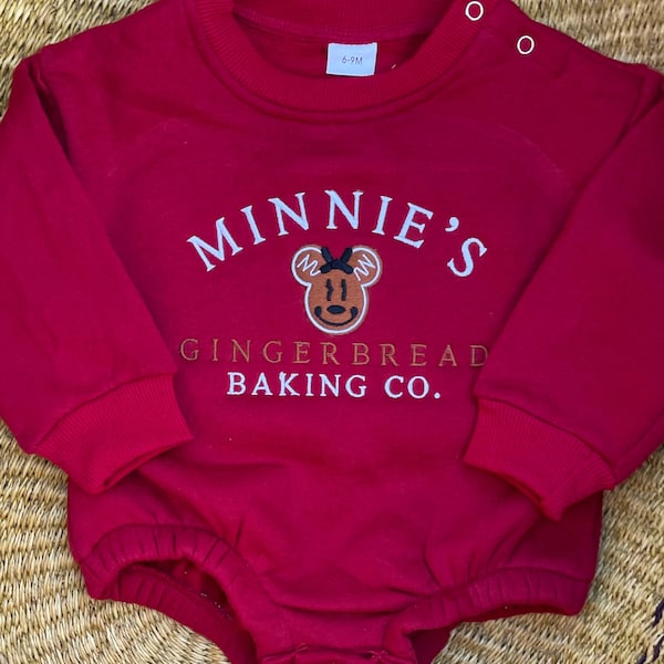 Christmas Mouse Embroidered Romper - Minnie’s Gingerbread Bakery Outfit