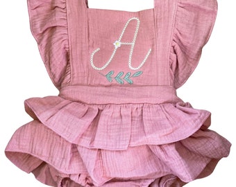 Baby Girl Personalized Ruffle Romper - Toddler Girls Customized Summer Romper - Baby Girl Embroidered Sunsuit