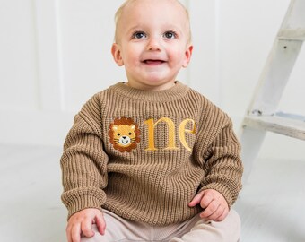 Pull Premier Anniversaire Bébé Fille - Manches Longues, Motifs Fraises Et Coccinelles Brodés - Taille 9-12 Mois Et 12-18 Mois - Côtelé Col Et Poignets