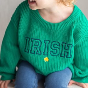 Irish Varsity Baby Sweater - Custom Name Collegiate Heirloom Toddler Knit Overall Milestone