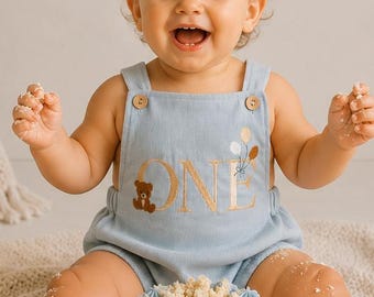 Mono de primer cumpleaños con diseño de oso - Conjunto para sesión de fotos con pastel con temática de oso